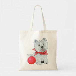 Westie mit einem roten Ball Tragetasche