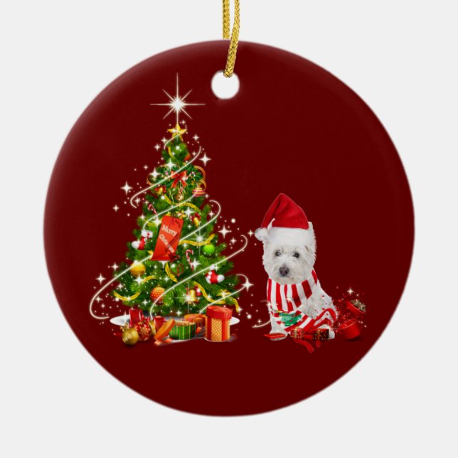 Westie mit Hat Scaft Weihnachten Keramik Ornament (Vorne)