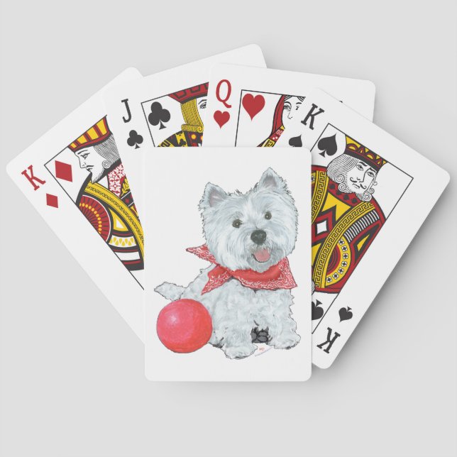 Westie mit rotem Ball Spielkarten (Rückseite)