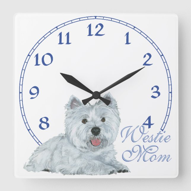 Westie Mom Quadratische Wanduhr (Vorderseite)