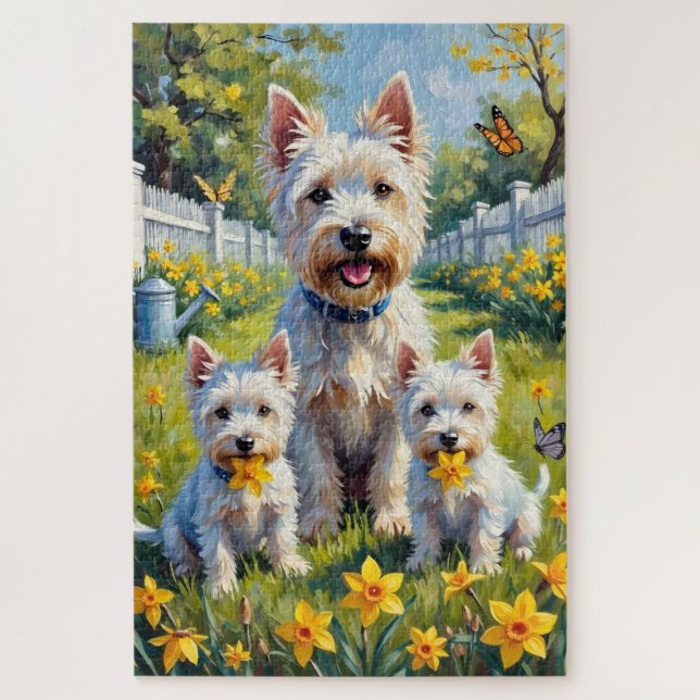 Westie Narzissengarten Kunst (Vertikal)