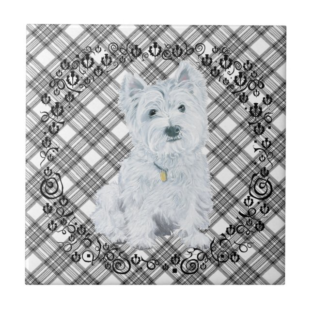 Westie on Tartan Fliese (Vorderseite)