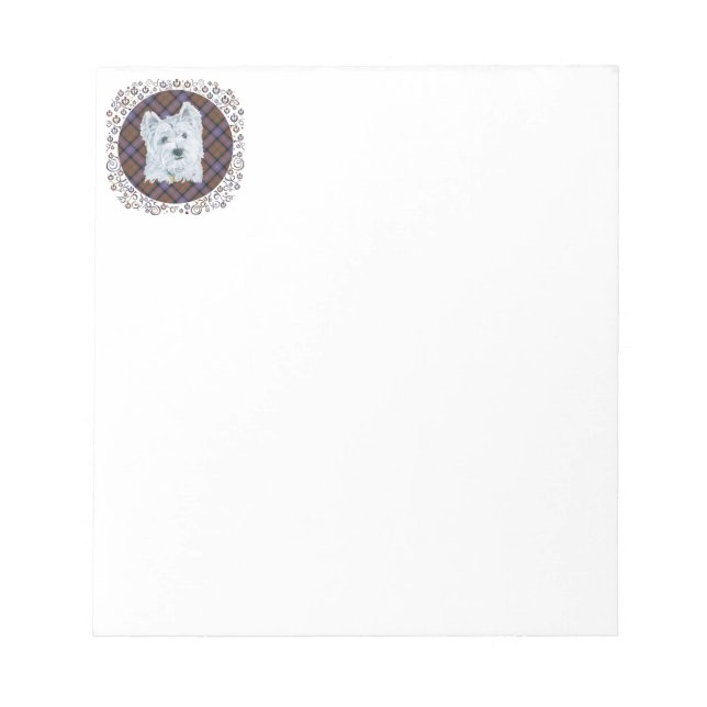 Westie on Tartan Notizblock (Vorderseite)