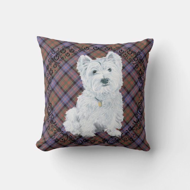 Westie on Tartan PILLOW Kissen (Vorderseite)