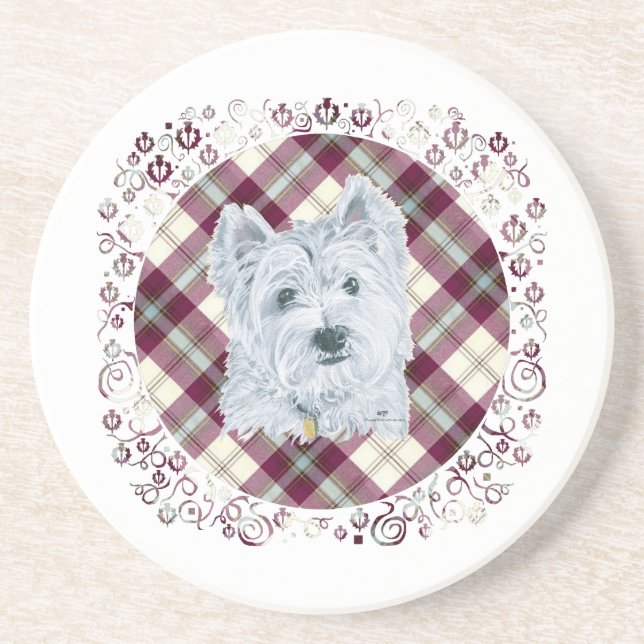 Westie on Tartan Untersetzer (Vorne)