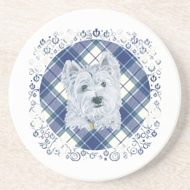 Westie on Tartan Untersetzer (Vorne)