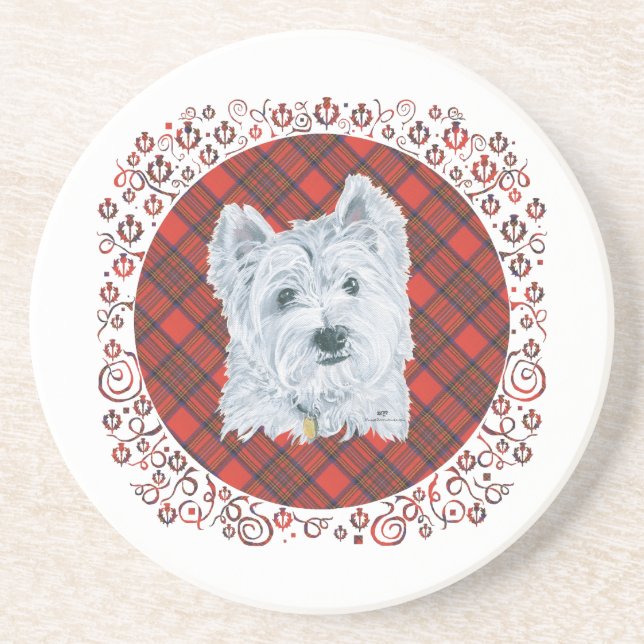 Westie on Tartan Untersetzer (Vorne)