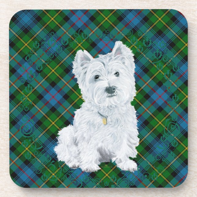 Westie on Tartan Untersetzer (Vorderseite)