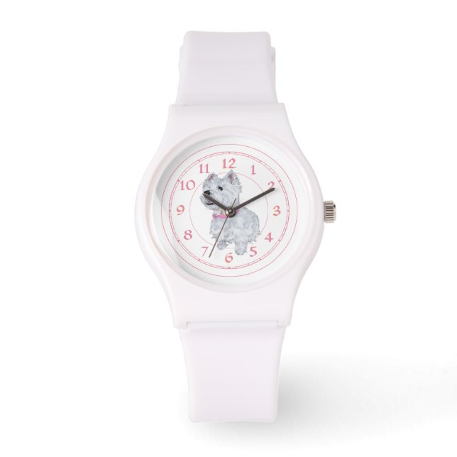 Westie Pink Collar Armbanduhr (Vorderseite)