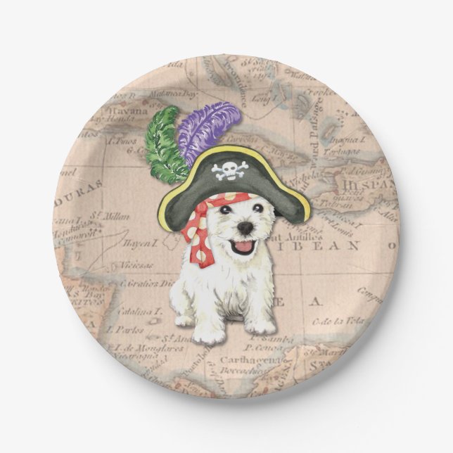 Westie Pirate Pappteller (Vorderseite)