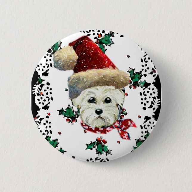 Westie Santa Button (Vorderseite)