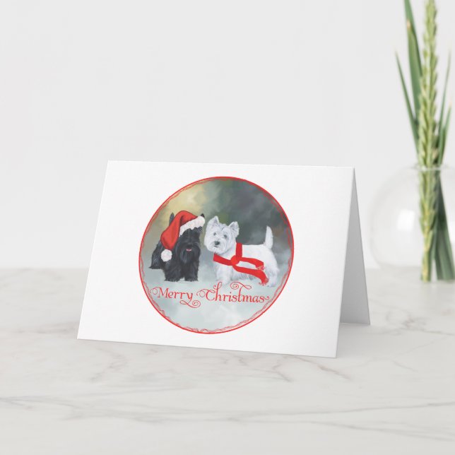 Westie Scottie Christmas Feiertagskarte (Vorderseite)