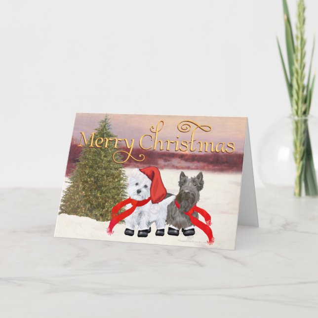 Westie Scottie Christmas Feiertagskarte (Vorderseite)