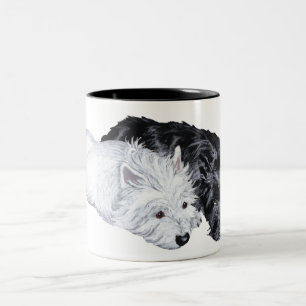 Westie & Scottie entspannt Zweifarbige Tasse