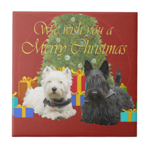 Westie & Scottie Frohe Weihnachten Fliese