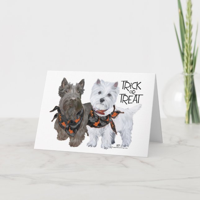 Westie Scottie Trick oder Treat Karte (Vorderseite)