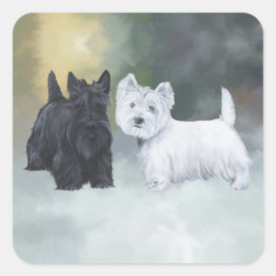 Westie Scottie Winterzeit Quadratischer Aufkleber