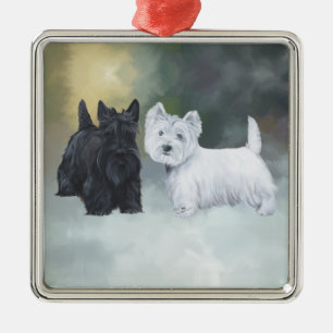 Westie Scottie Winterzeit Silbernes Ornament