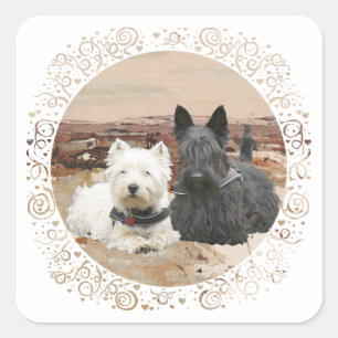 Westie & Scottie Zusammen Herbst Quadratischer Aufkleber