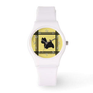 Westie-Silhouette auf Gelb Armbanduhr