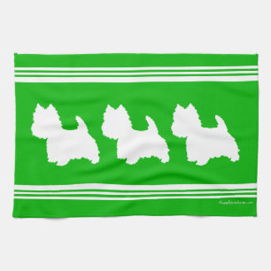 Westie-Silhouette auf Grün Handtuch