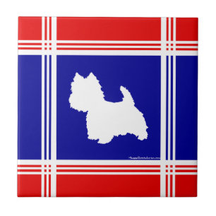 Westie Silhouette Rot, Weiß, Blau Fliese