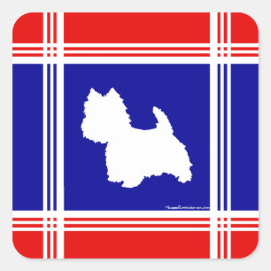 Westie Silhouette Rot, Weiß, Blau Quadratischer Aufkleber