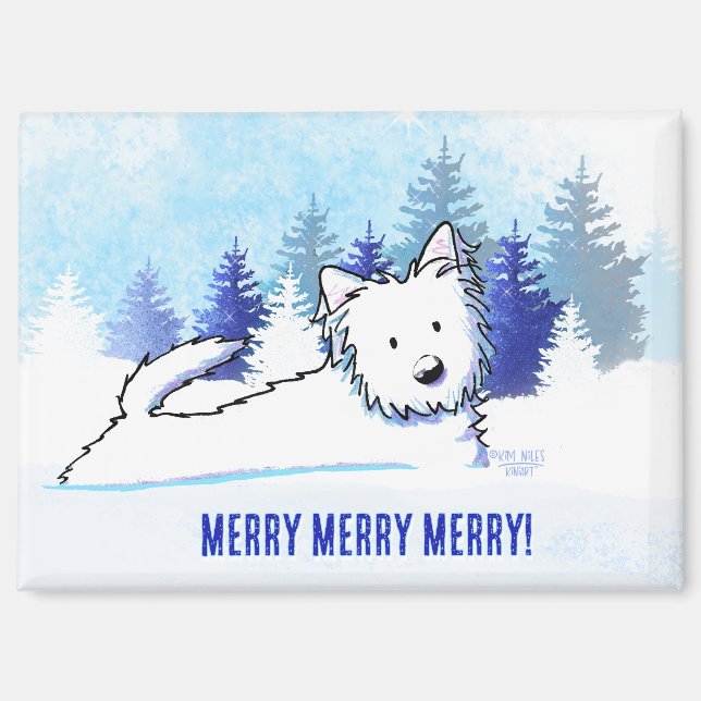 Westie Snowploe Winterhund Magnet (Vorderseite)