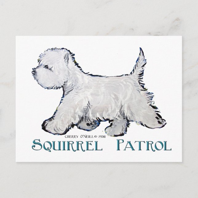 Westie Squirrel Patrol Postkarte (Vorderseite)