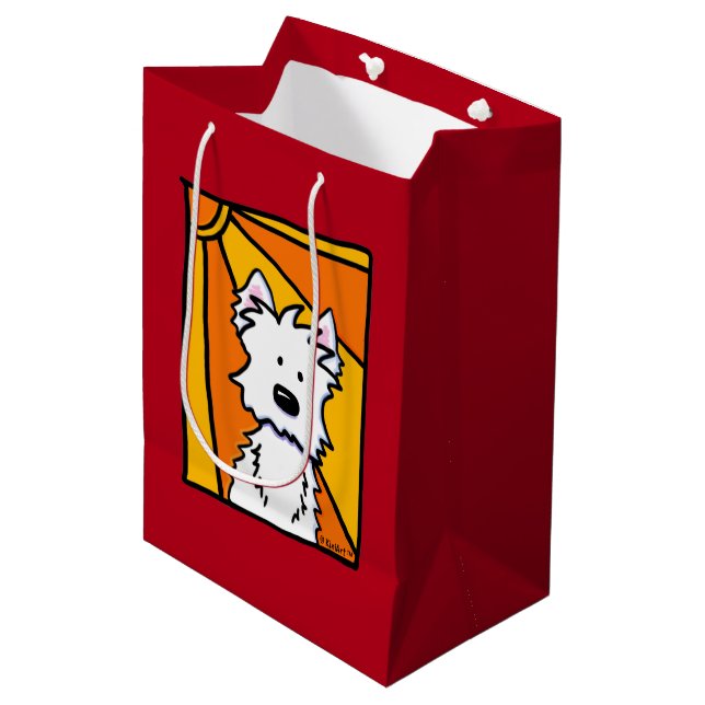 Westie Sunshine KiniArt Geschenktasche Mittlere Geschenktüte (Vorderseite Schrägansicht)