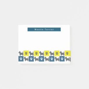 Westie Terrier Dog & Paw Yellow &Blue Grid Post-it Klebezettel