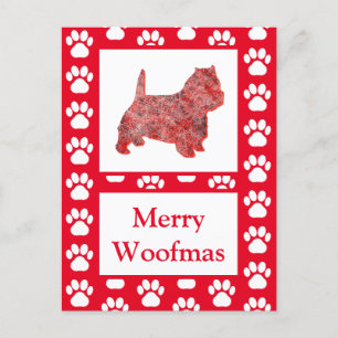 Westie Terrier Dog Silhouette Red Frohe Weihnachte Postkarte