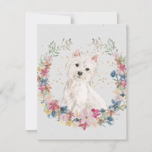 Westie Terrier Spring Flowers Monogram Mitteilungskarte