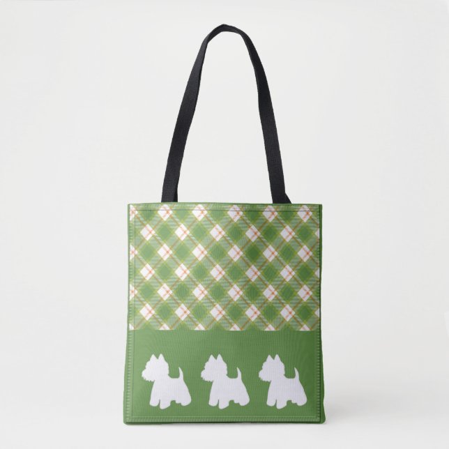 Westie Tote Bag Green Kariert Tasche (Vorderseite)