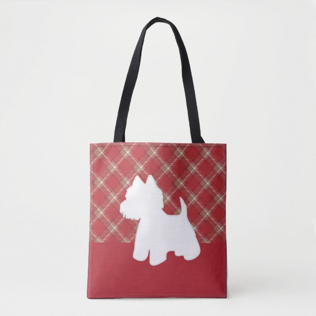 Westie Tote Bag Red Kariert Tasche (Vorderseite)