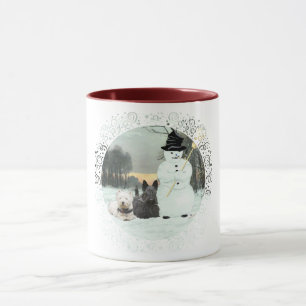 Westie und Scottie bauen einen Schneemann Tasse