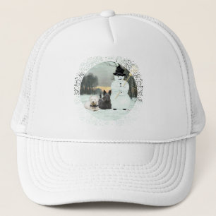 Westie und Scottie bauen einen Schneemann Truckerkappe