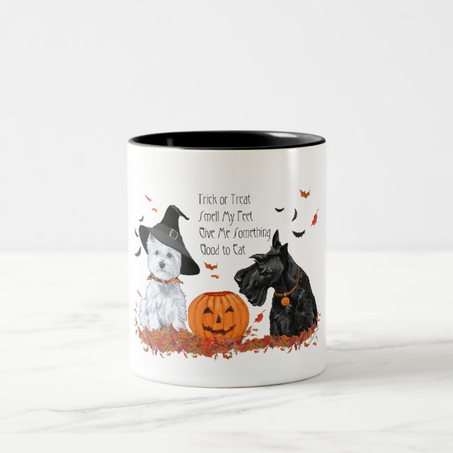 Westie und Scottie Halloween Zweifarbige Tasse (Mittel)