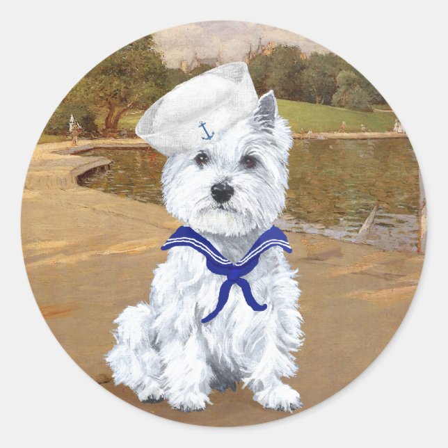 Westie und Segelboote Runder Aufkleber (Vorderseite)