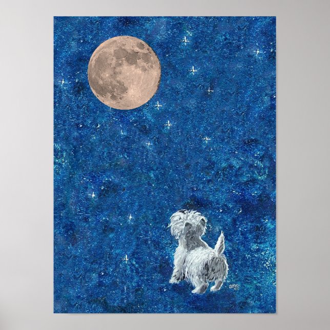 Westie und Vollmond Poster (Vorne)