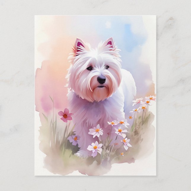Westie Watercolor Portrait 1 carte postale (Devant)