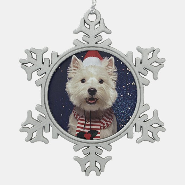 Westie Weihnachten Schneeflocken Zinn-Ornament (Vorderseite)