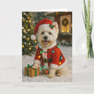 Westie-Weihnachtskarte - Santa-Anzug leuchtet Karte
