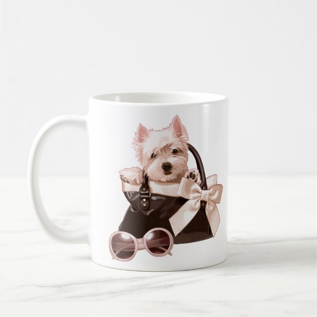 Westie Welpe in der Handtasche Kaffeetasse (Links)