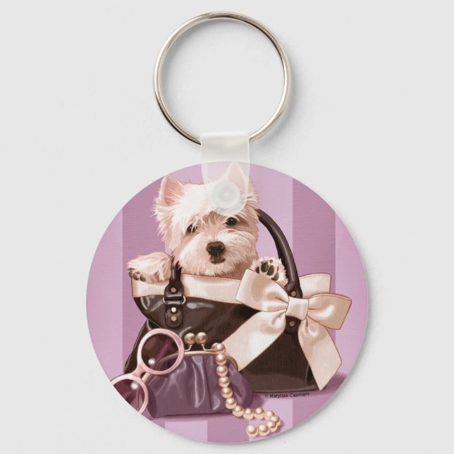 Westie Welpe in Handbag Schlüsselanhänger (Vorderseite)
