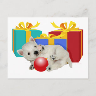 Westie-Welpen Weihnachts-Spielzeit Feiertagspostkarte
