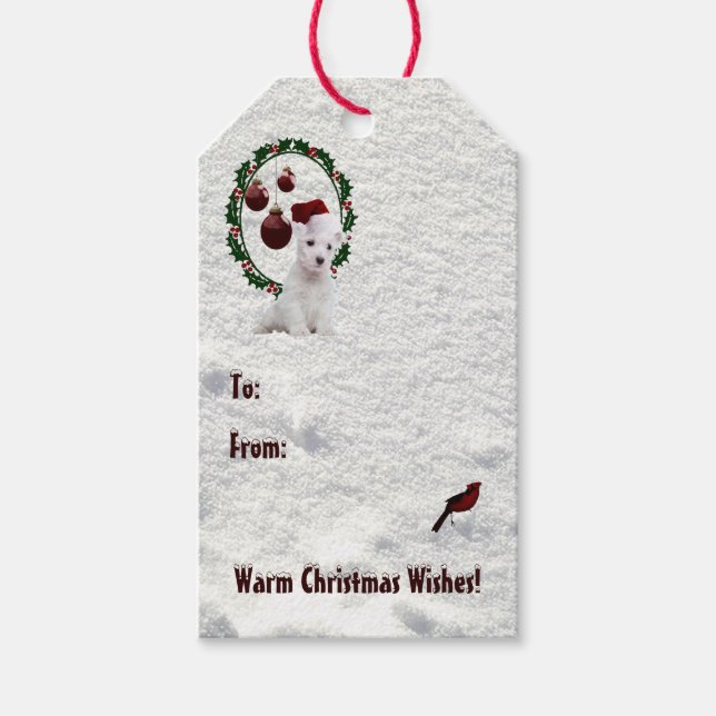 Westie Welppy Warm Weihnachten wünscht Geschenkmar Geschenkanhänger (Vorderseite)