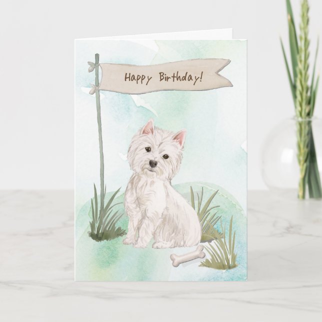 Westie West Highland Terrier Under Birthday Sign Karte (Vorderseite)