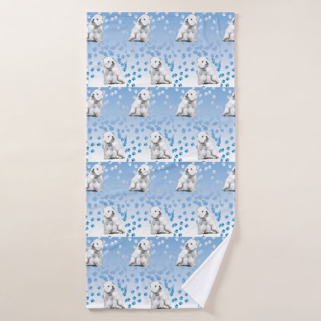 Westie Westhochland-Terrier-Bad-Tuch-Blau-Tatzen Badehandtuch (Badehandtuch)