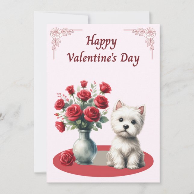 Westie with Roses Valentine's Card Feiertagskarte (Vorderseite)